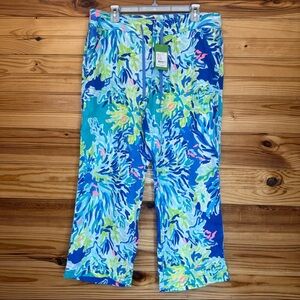 Lilly Pulitzer Calley pants brilliant blue wade and sea Size 12 100% linen NEW